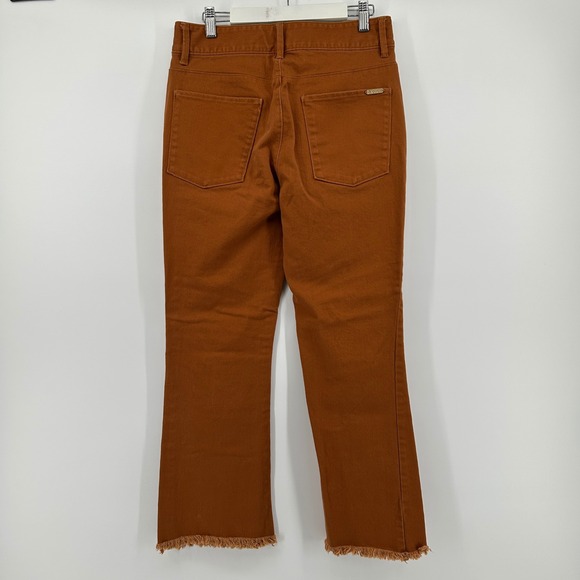 Spartina 449 Rust Orange Denim Cropped Flare Frayed Hem 6 Boho Festival Retro - Picture 9 of 13